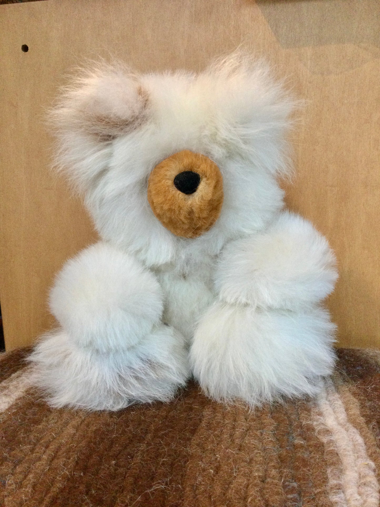 18" Sitting Stuffed Bear with Alpaca "Fur"