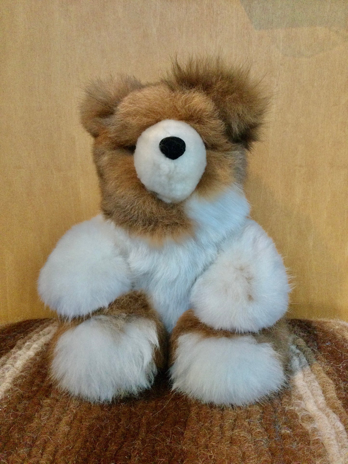 18" Sitting Stuffed Bear with Alpaca "Fur"
