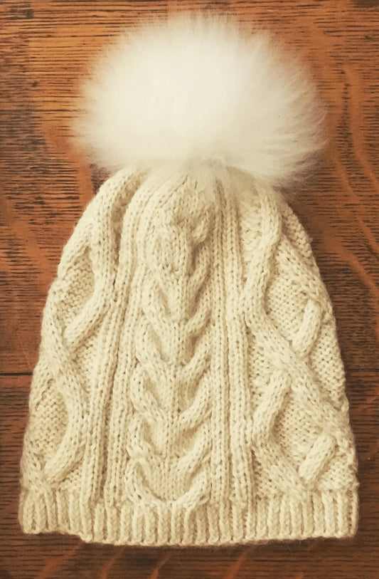 Pom-Pom Cable Alpaca Hat