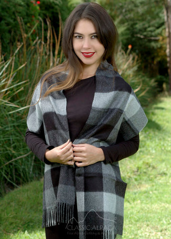 Woven & Brushed Plaid Baby Alpaca Scarf